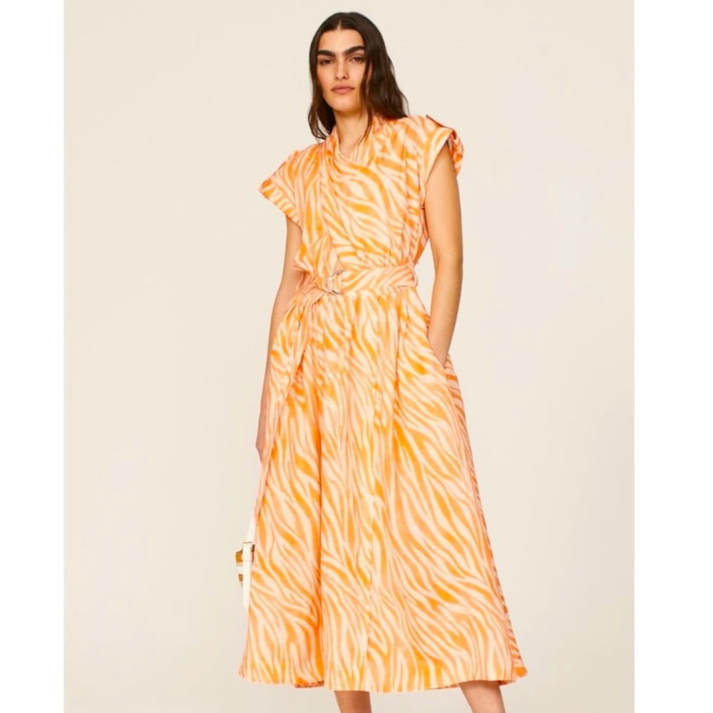 Derek Lam Collective Orange Linen Zebra Print Dress